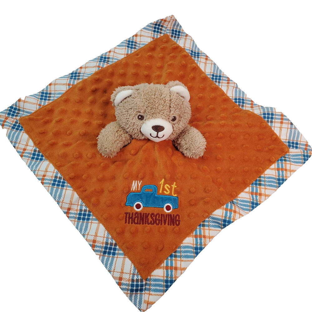 Baby Starters My 1st Thanksgiving Bear Security Blanket Rattle Minky Lovey